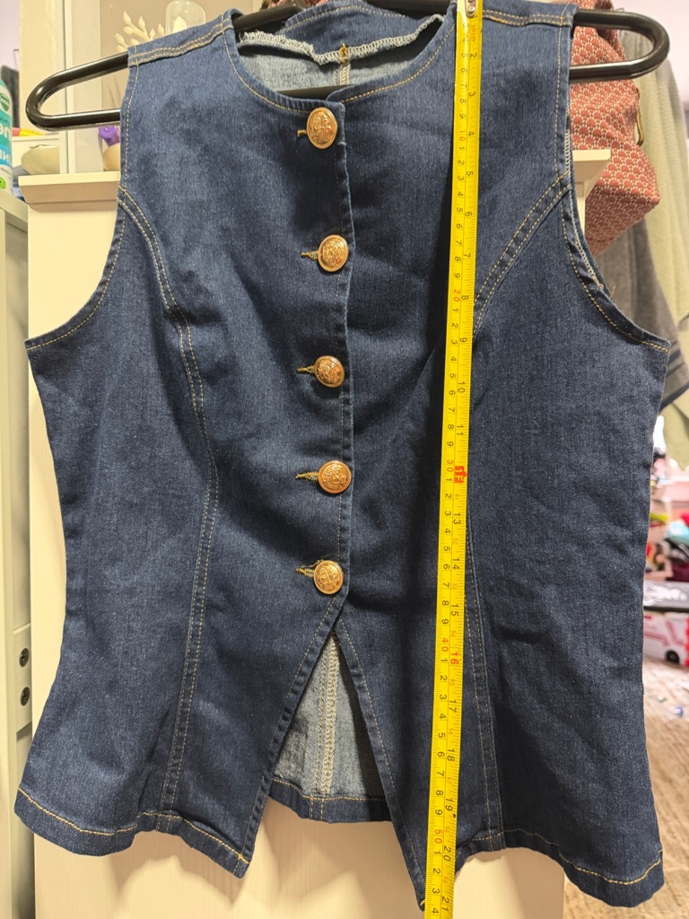 Denim Button-Front Vest with Gold Buttons - Picture 4 of 5
